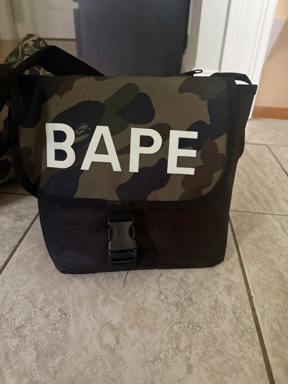 Bape Camo Messenger Bag in Green and Black with White Logo